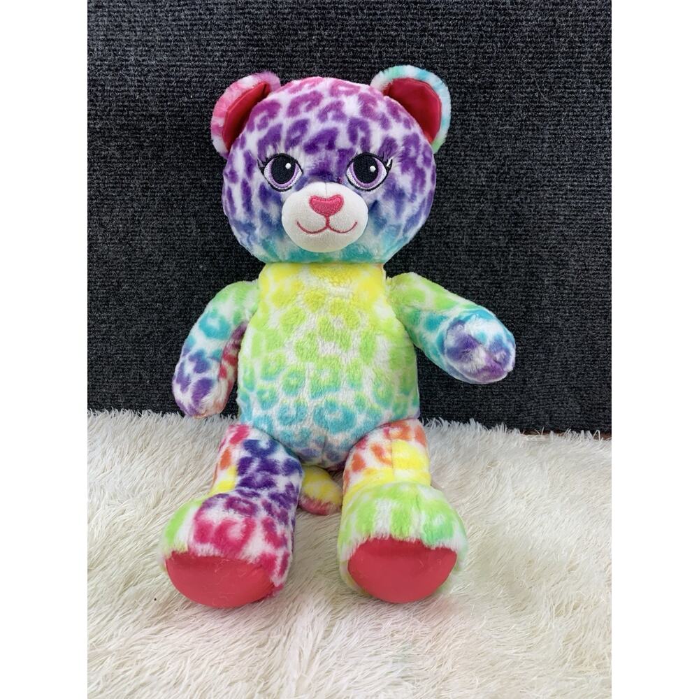 Build a Bear Rainbow Plush Cat 16” Animal Print Colorful Tie Dye Lisa Frank